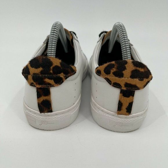 J. Crew Saturday Sneakers L7197 Womens Size 8 White Leather Leopard Trim - Picture 8 of 10
